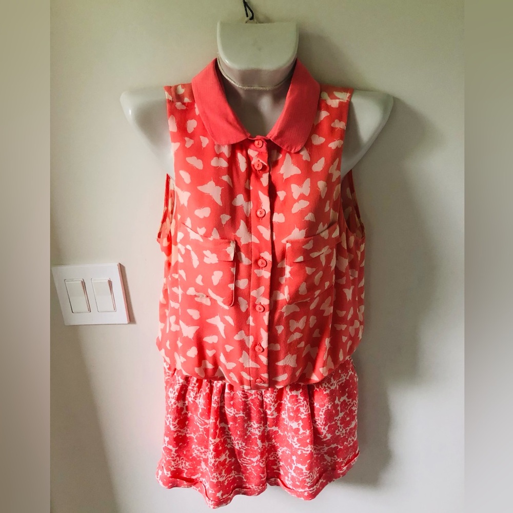 Patrizia Pepe Coral Silk/ Rayon with White Butterfly Print